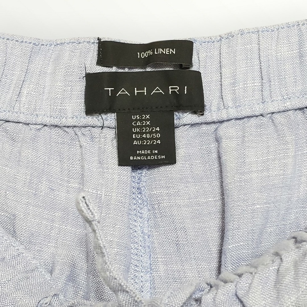 Tahari 100% Linen Shorts Womens 2X Chambray Blue Drawstring Waist Plus Size - Picture 4 of 10